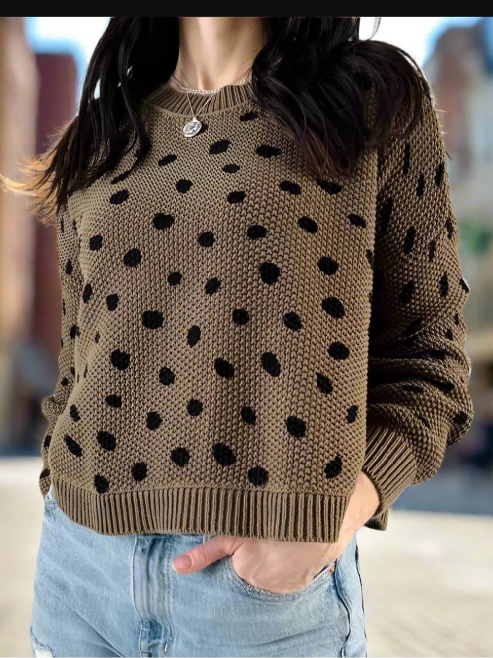 Jackson Rowe CHUKAR POLKA DOT BASIL SWEATER brown and black cropped large
